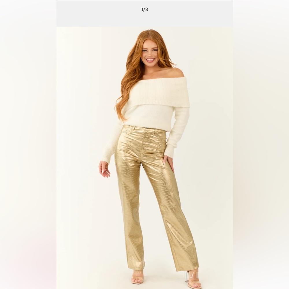 Gold Faux Leather Snakeskin Super High Rise Pants Brand New w/tags